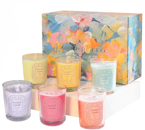 Scented Candles Gift Set Soy Candle Jasmine Rose Vanilla Lavender Lemon Rose Coco Aromatherapy Candle Sets for Women Ladies Mum Birthday Bath Yoga Weddings Christmas Mother’s Day Valentine’s Day Gifts