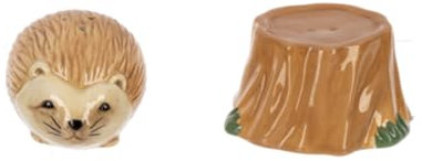 Ganz ER73644 Hedgehog & Tree Trunk Stump 2.5 x 2 x 1.75 Inches Each Dolomite Ceramic Collectible Tabletop Salt & Pepper Shaker Figurines, Home Kitchen Décor, 2 Piece Set