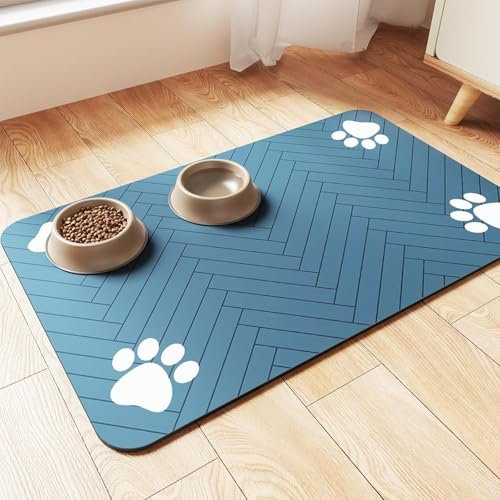 Pet Feeding Mat Dog Cat Silicone Food Mat Absorbent Dog Water Bowl Mat Dog Food Mats For Floors Non Slip Waterproof Feeding Bowl Matt Pet-Friendly Placemat For Dogs Cats (50x80 cm,Blue)