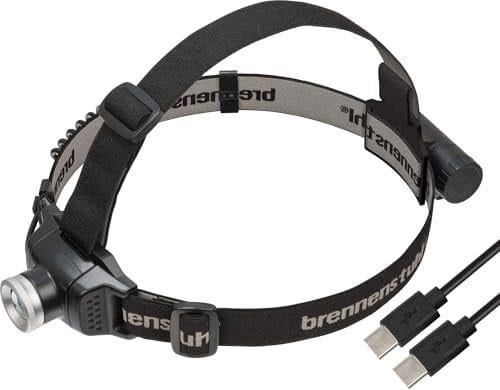 Brennenstuhl Akku LED Kopflampe LuxPremium KL 251 AF/Stirnlampe LED mit austauschbarem Akku und Rotlicht (250lm, IP44, CREE-LED, max. Leuchtdauer 40h, inkl. USB C Kabel) schwarz
