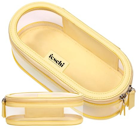 feschi Kulturtasche Damen - Durchsichtige Make Up Tasche, Kosmetiktasche perfekt fürs Reisen, Beauty Essentials organisieren & leicht Finden - Für stylische Frauen - Trendfarbe Juicy Lemon
