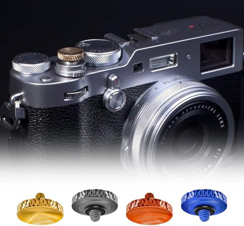 4 Stücke Universal Auslöseknopf für Kameras, Konkave Oberfläche Auslöseknopf, Kamera-Auslöser aus Reinem Kupfer, Kompatibel mit Leica, Fuji X100, Hasselblad, Nikon,Canon (Silber-Blau-Gold-Orange)