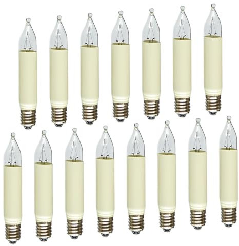 Erzgebirgslicht - AUSWAHL - 15 Stück Kleinschaftkerze 15V 3W E10 für 15-16 Brennstellen Ersatzbirne Glühbirne Minischaftkerze Glühlämpchen für Lichterketten Pyramide und Schwibbogen (keine LED!)