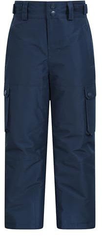 Mountain Warehouse Titan Kids Cargo Snow Pants - Waterproof Integrated Ankle Gaiter & Reinforced Knees, Boys & Girls Salopettes - Winter Skiing, Winter Sports, Walking Navy Kids Size 7-8 Years