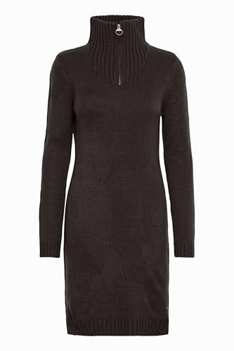 OXMO OXCarryola Damen Kleid Strickkleid Midikleid mit Troyerkragen Rippbündchen Label-Badge Regular fit, Größe:XXL, Farbe:Black (799000)