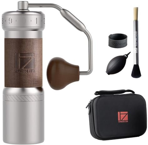 1Zpresso K-Ultra - Molinillo de café manual plateado con funda de transporte, molienda de consistencia de montaje de acero inoxidable, mango plegable, ajuste numérico externo ajustable, molinillo