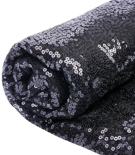 YIEMI Schwarzer glitze Pailletts Meterware DIY 1 Yard | Funkelnder Stoff für Weihnachten, Mode, Deko & Tischdecken