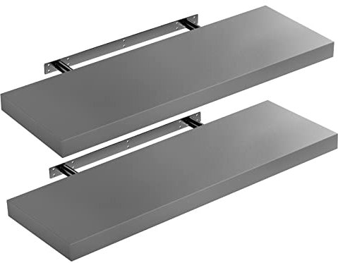 Casaria® 2X Wandregal Holz Grau Hängeregal mit Halterung 15kg Tragkraft Küche Wohnzimmer Flur Schweberegal Bücherregal Regalbrett Schwebend Matt 70cm