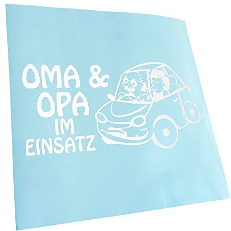 Kiwistar - Autoaufkleber - Weiß - Oma und Opa im Einsatz Kinder Boy Girl Aufkleber für Auto, Laptop, Fahrrad, LKW, Motorrad mehrfarbig JDM Decal Racing
