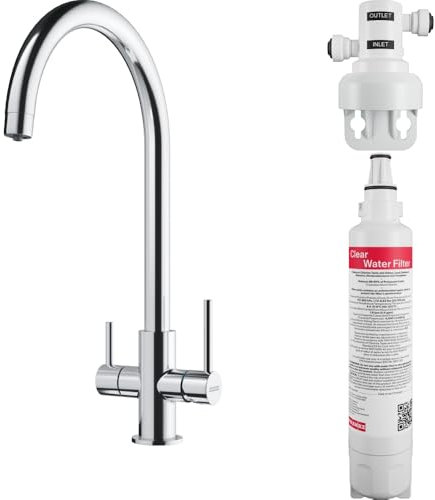 Franke 160.0702.660, Rubinetto da cucina per acqua filtrata Lina Clear Water, Chrome