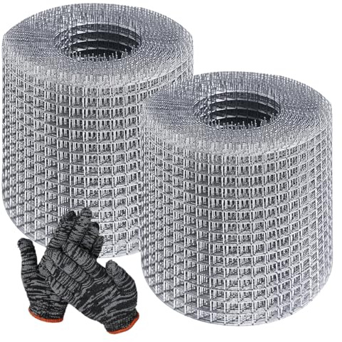 WANDGU 2 Rollos de Malla de Alambre de Acero Inoxidable: 10 cm x 8 m Malla de Alambre para Roedores con Guantes, Malla de Alambre Fina para Rellenar Huecos Protección contra Roedores Jardín Cama