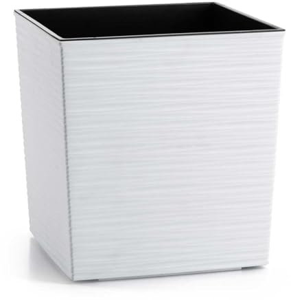 HowHomely Vaso da fiori rettangolare, bianco, 26 x 25 x 25 cm, grande, per esterni, con vaso, effetto cemento, per decorazione soggiorno, giardino e terrazza