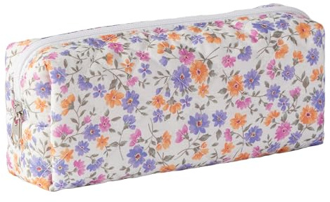 Pencil Case Office College School Storage Bag Pouch Holder Box Organizer Makeup Pouch Cosmetic Bag Aesthetic Cute Pen Case for Girls Boys Kids (Purple flower)