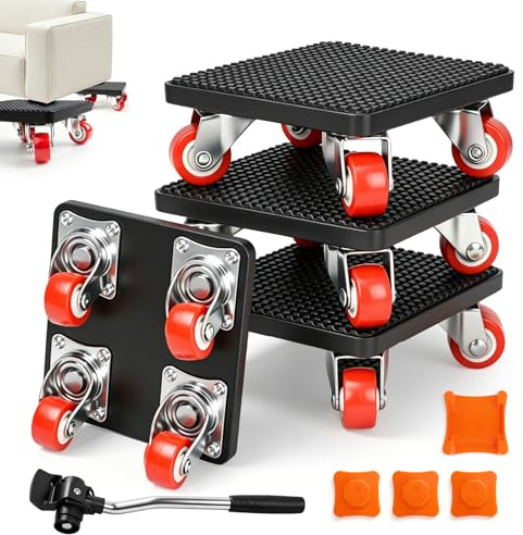 Möbel Transportrollen Set, 9 Teiliges Möbeltransportrollen Set mit 320 mm Verlängerungsstange, Maximale 500 kg Tragfähigkeit Möbel Transportroller Set, 360 Grad Drehbar Rads, Möbelheber mit Rollen