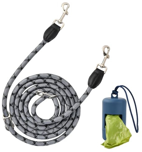 Hundeleine für Große & Mittelgroße Hund(15-60kg), 2.6M Verstellbare Schleppleine, Seil Leine Hund, Reflektierende Freihandleine, Doppelleine aus Nylon Übungsleine, 200 kg Extreme Kraft