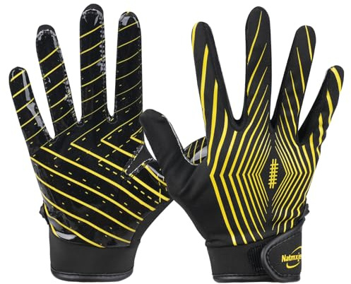 Natmxjen Youth Football Gloves Sticky Kids Receiver Gloves for Boys and Girls,Black XS/S