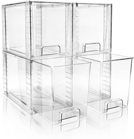 XWYWX 4 Tiroirs Empilables Clairs, Organisateurs en Plastique Hauts 25cm, Boîtes de Rangement en Plastique Haute Résistance pour Soins Visage Salle de Bain Sous Évier Meuble Cuisine Garde-Manger