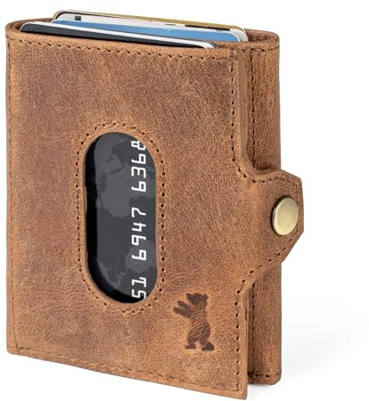 Berliner Bags Portefeuille Homme Hamburg en Cuir RFID, Slim - Marron | Portefeuille homme slim en cuir, protection RFID, mini format compact pour cartes, billets et monnaie