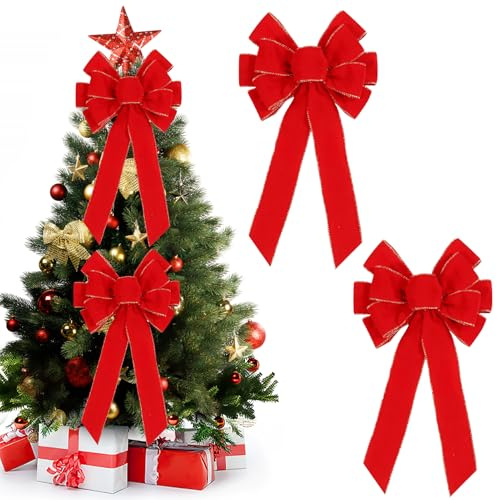 Fiocchi per Albero di Natale, 2 Pezzi Fiocchi Velluto Albero di Natale, 50×28cm Fiocco Porta Natalizio, Fiocco Grande per Alberos di Natales per Ghirlande Natalizie, Alberi di Natales, Porte (2 Pezzi)