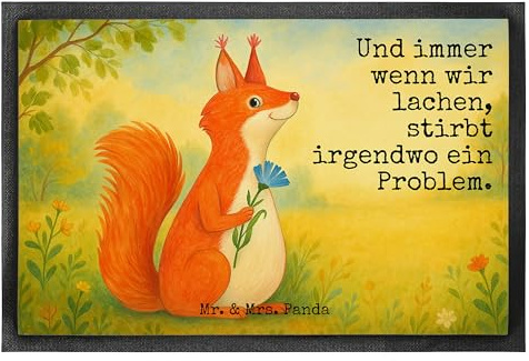 Mr. & Mrs. Panda Fußmatte Eichhörnchen Blume Design 40 x 60 cm - Geschenk, Abtreter, Schmutzmatte, Eichhorn, Gummimatte, Lachen, Bodenvorleger, Motivation Bilder, Spaß, Schmutzfangmatte, Sprüche