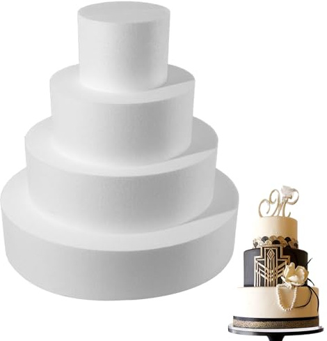 Gâteau, 4 pièces 4/6/8/10 Pouces Ensemble factice de gâteau Rond, Bloc de polystyrène léger réutilisable Bricolage pour l'affichage et la décoration fête d'anniversaire Mariage