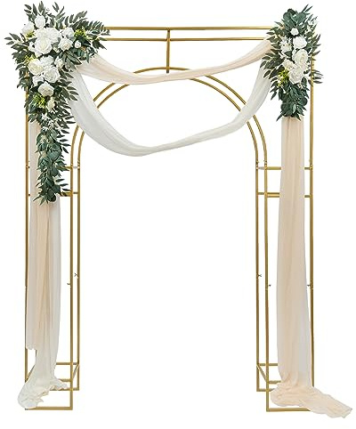 Hochzeitsbogen Eckig Einstellbar HintergrundstäNder Metall Traubogen Hochzeit Rosenbogen Gestell Hintergrund FüR Geburtstags Partys Bankett Dekorationenfomcet, 5.91 * 7.87Ft (Gold)