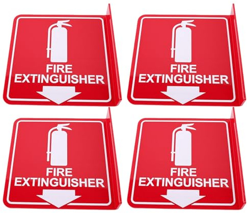 AUNMAS Panneau de Projection D'extincteur, Paquet de 4 Panneaux D'extincteur Polis en Acrylique Double Face Blanc sur Rouge avec Flèche vers le Bas pour les Entreprises de Bureau à