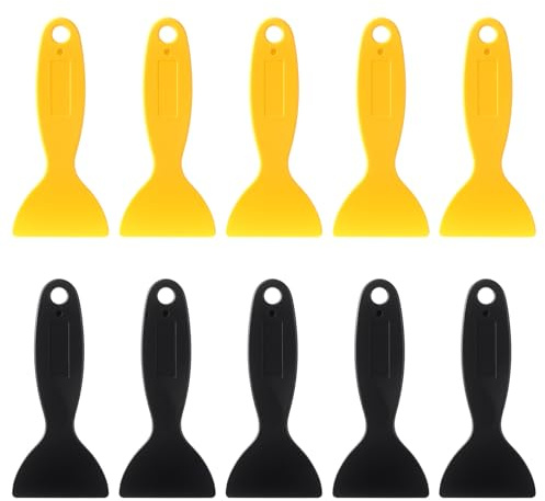 10 Pcs Plastic Spatula Scraper, Plastic Putty Knife Scraper Flexible Plastics Paint Scrapers Air Bubble Remover Sticker Installation Tool for Decal, Grout Removal (Black, Yellow)