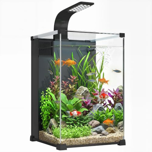 PawHut Aquarium Komplettset 36L Nano Aquarium 30x30x45,5 cm Schwarz | LED-Beleuchtung, Filtersystem, Fischtank mit Pumpe Zirkulation, Einsteigerbecken für Fische & Pflanzen