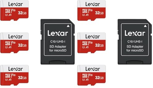 Lexar Carte Micro SD 32 Go Lot de 6 Cartes, Carte Mémoire Micro SD+ Adaptateur, Microsdxc Carte TF jusqu'à 100 Mo/s, A1, U1, C10, V10, Full HD et 4K UHD pour Caméra, Telephone, Switch