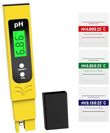 pH Messgerät Hochpräzision (± 0.01), Water Tester, pH Wert Messgerät Pool mit Blau Hinterleuchtetem LCD-Display & Automatischer Temperaturkompensation,für Trinkwasser/Poolwasseranalyse(Gelb)