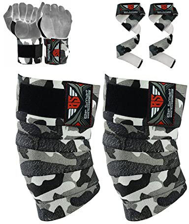 Ginocchiere fasce per sollevamento pesi, body building palestra allenamento gamba di sostegno per polso, R, donna Uomo Bambino, Gray Camo