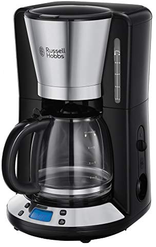 Russell Hobbs Cafetera de Goteo Victory - 15 Tazas, Jarra Cristal 1,5L, Soporte de Filtro Extraíble, Tecnología WhirlTech, Cuchara Medidora, Pantalla LCD, Programable, Negro y Plata - 24030-56