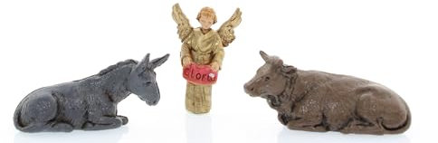 Moranduzzo Ochs, Esel und Gloria für Krippe 3,5 cm Maßstab 1:50 - Unzerstörbare Krippenfiguren - Stil 700', Handbemalt, Offizielles Produkt, Hergestellt in Italien, Bildhauer M. Landi