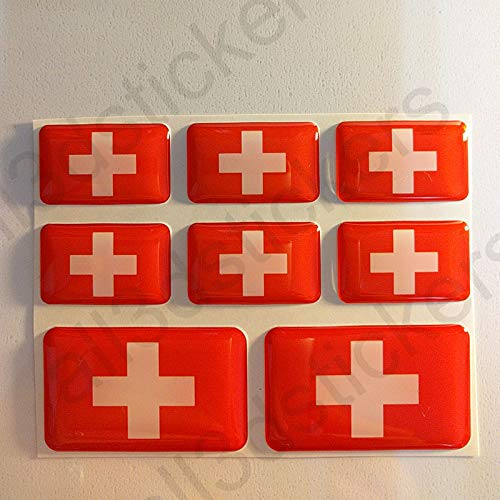 All3DStickers Aufkleber Schweiz Flagge 8 x Flaggen von Schweiz Rechteckig 3D Kfz-Aufkleber Gedomt Fahne