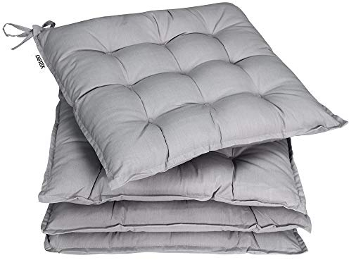 DETEX® Sitzkissen Stuhl 4er Set 55% Baumwolle Wasserabweisend 44x44cm Visko-Effekt Waschbar Stuhlkissen Sitzpolster Gartenstuhl Sitzauflage Grau