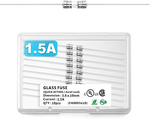 Chanzon 10 Stück VDE Prüf 3,6x10 1,5A Sicherungen Sicherung Glassicherung Glasrohrsicherung Feinsicherung Schnelle Glas Sicherung Glas Ausgeschnitten verzinnt axial bedrahtet 250V