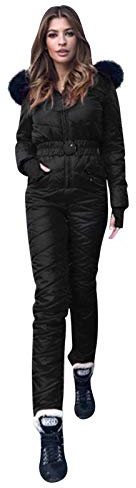 Lazzboy Skianzug Damen Schneeanzug Skioverall Skifahren Skianzüge Overall Jumpsuit Snowboard Skisuit Einteiliger Hoodie Winter Warme Schnee Outdoor Sports Ski Anzug (Schwarz,M)