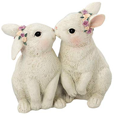 H.Bauer jun. kleine süsse Deko Hasen Figuren Kunststein 10 cm - sitzende Osterdeko Hasen Kinder mit Fell-Optik & Blumenkranz - Polyresin Osterhasen Frühjahresdeko zum hinstellen