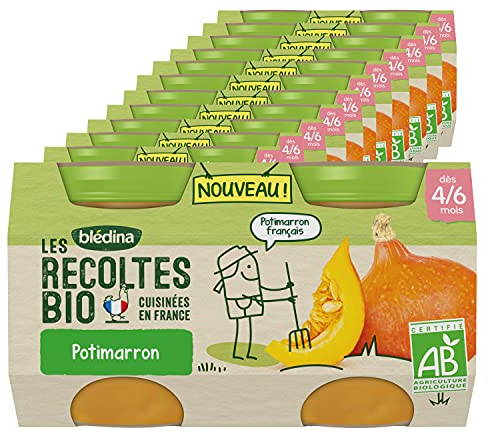 Blédina Les Récoltes Bio, Petits pots bébé Bio dès 4/6 Mois, Potimarron, 2x130g (Packx12) (L'emballage peut varier)