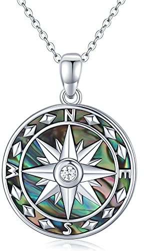 KINGWHYTE Kompass Halskette 925 Sterling Silber Abalone Kompass Anhänger Graduation Schmuck Geschenke für Frauen Mädchen