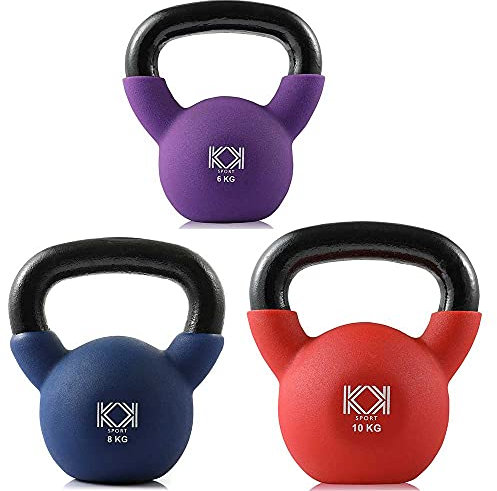 KK Kettlebells Cast Iron Neoprene Coated Weights Lifting Strength Training Home Gym Exercise (Set- 6, 8, 10kg)