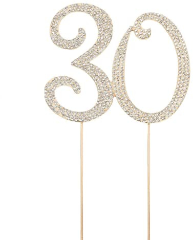Geburtstagskuchenaufsatz, Zahl 30, Strasssteine, für Jahrestag, Party, Dekoration, goldfarben
