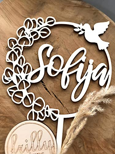 Taufe mit wunsch Name, cake topper Kommunion Wunsch Name cake topper Holz Names Tortengirlande Tortenaufsatz Personalisiert kuchendeko geburtstag, Handmade von frilly designs