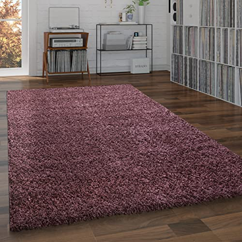 Paco Home Shaggy Teppich Hochflor Flauschig Wohnzimmer Uni In Versch. Farben & Größen, Grösse:140x200 cm, Farbe:Lila