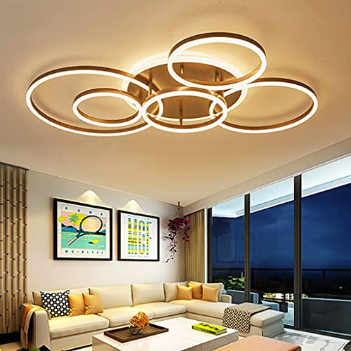 JMrider LED-Deckenleuchte 86W Modern 6 Runden Ringe Deckenlampe Aluminium Acryl Lampenschirm Deckenlicht Wohnzimmer Schlafzimmer Büro Kinderzimmer Esszimmerlampe Beleuchtung,Braun…