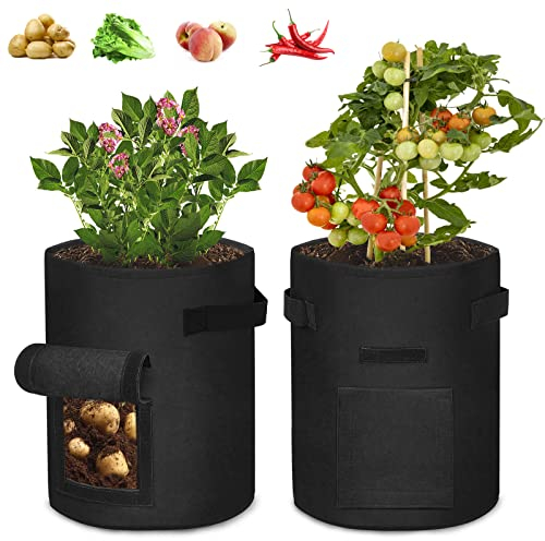 XMTECH 2 Stück 27L Kartoffelsack Pflanzsack aus Vliesstoff, 7 Gallonen Ф30cm Pflanztasche Pflanzgefäß mit Tragegriffe, Pflanzsäcke für Balkon Pflanze und Gemüse (Schwarz)