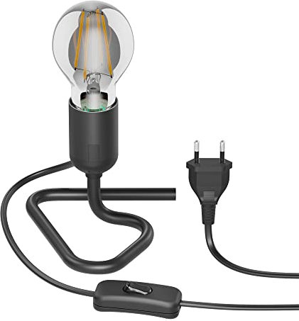 ledscom.de Lampada da tavolo TRIN lampada zoccolo triangolare base nera interruttore spina E27 Lampada LED 370lm, bianco extra-caldo