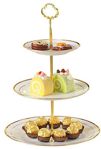 SMSOM 3 Stufe Porzellan-Kuchen-Ständer, Bone China Servierständer, Gebäck dienen Tablett-Platte for Tee-Party, Hochzeit, Geburtstag, Kaffeebar-Zubehör