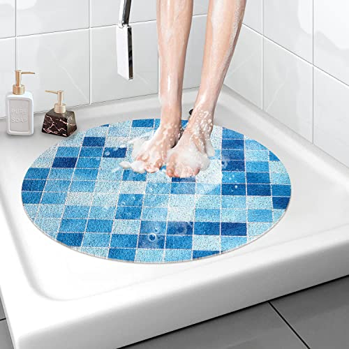 Sicherheits Duschmatte rutschfest 60 x 60 cm Runden, Weich Komfort Badematte mit Ablauflöchern, PVC-Luffa Massage Duschmatten für Nassbereiche, Schnell trocknend